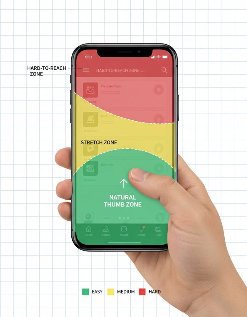 Grafički prikaz dizajn zona na sajtu na mobilnom telefonu