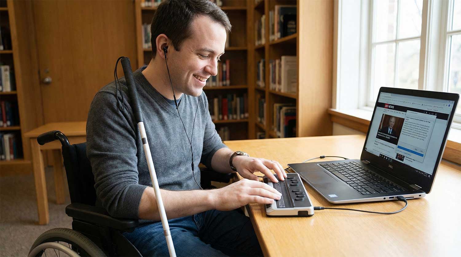 Slep muškarac koristi internet